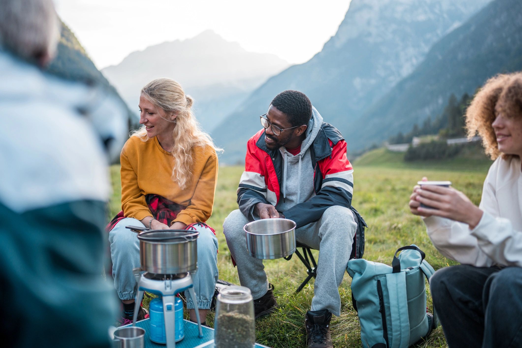 Outdoor camping group representing youth opportunity and support