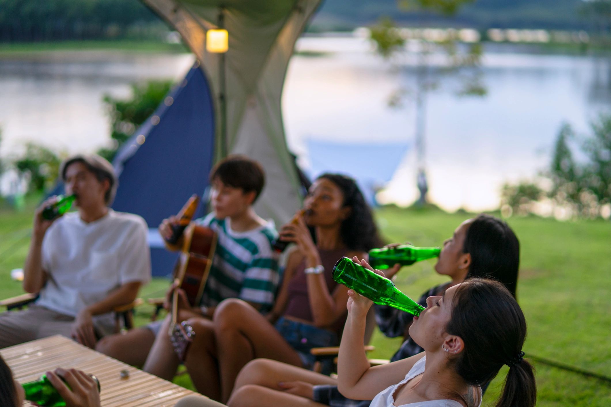 Group celebrating together at a nature camp